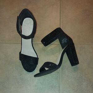 De Blossom Collection Black Glitter Block Heels